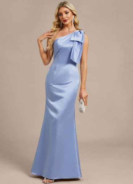 Robe de Soirée Satin Asymétrique Bleu