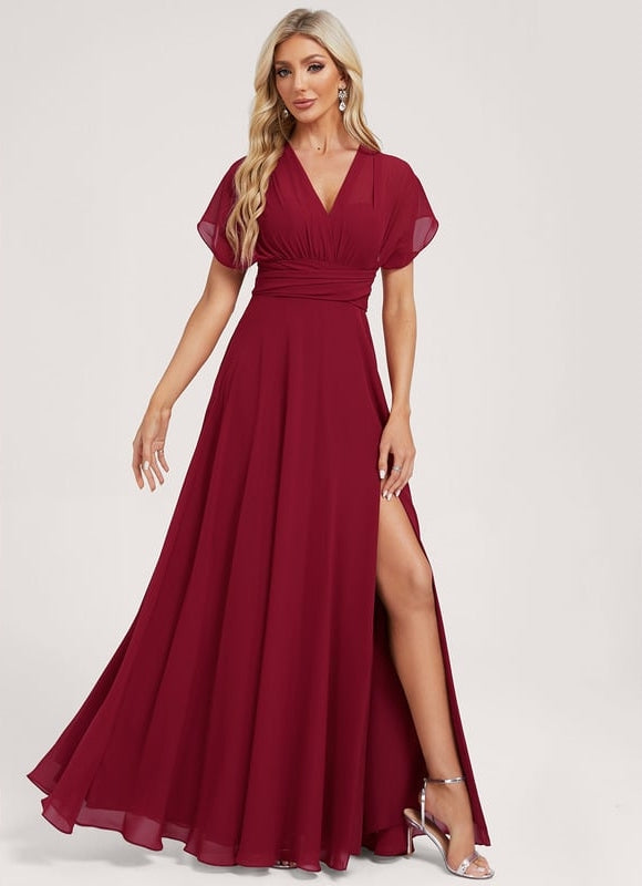 Robe de Soirée Bordeaux Fluide - gallery 7
