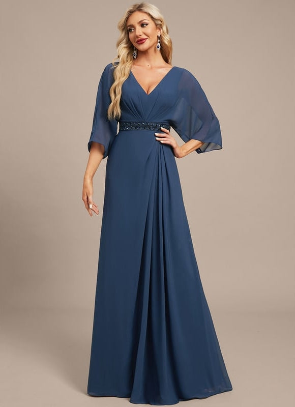 Robe de Soirée Chiffon Marine - gallery 6