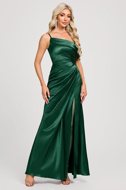 Robe de Soirée Satin Asymétrique Émeraude - gallery 1