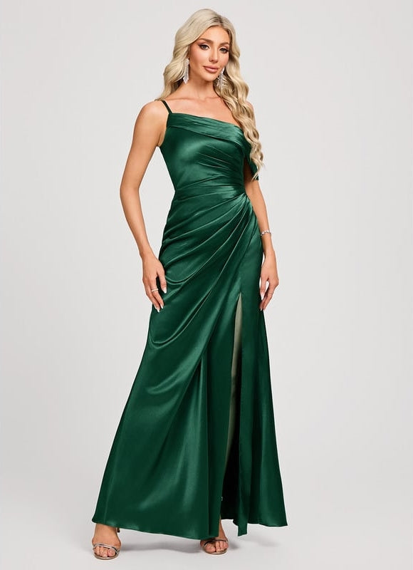 Robe de Soirée Satin Asymétrique Émeraude - gallery 1