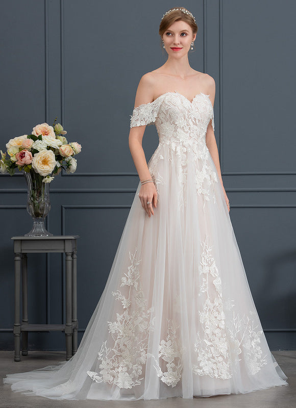 Robe de Soirée Longue Blanche Princesse Tulle Dentelle Mariée - gallery 2