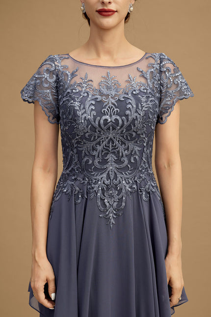 Robe de Soirée Longue Bleu Marine Dentelle Mousseline Volants - gallery 3