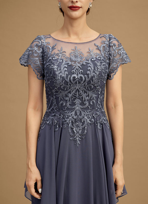 Robe de Soirée Longue Bleu Marine Dentelle Mousseline Volants - gallery 3