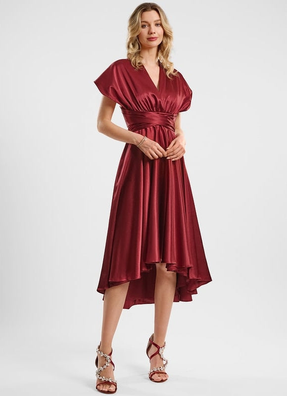 Robe de Soirée Rouge Satiné Moderne - gallery 3