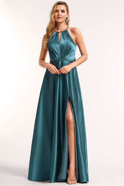 Robe de Soirée Satin Bleu Clair - gallery 2
