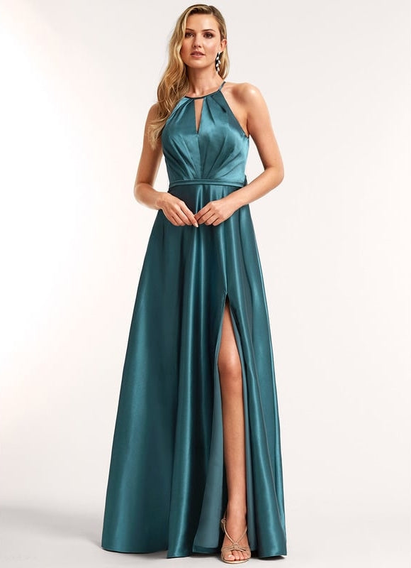 Robe de Soirée Satin Bleu Clair - gallery 2