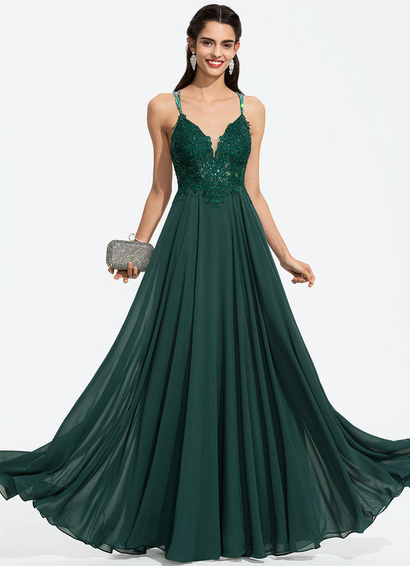 Robe Longue Vert Mousseuline Élégante Soirée - gallery 6