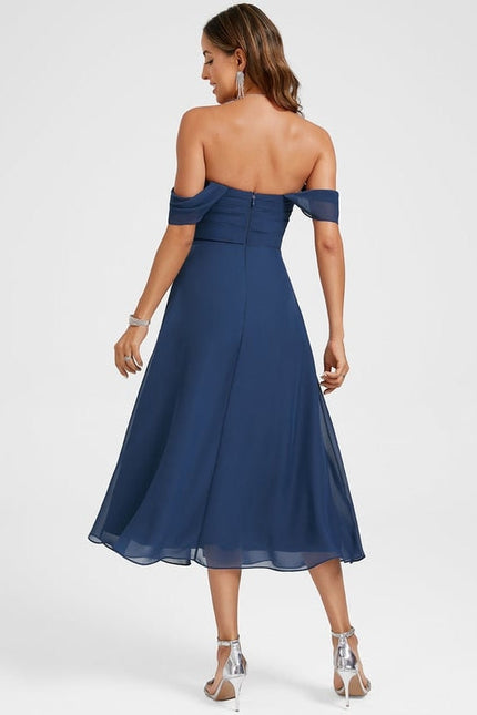 Robe de Soirée Mousseline Marine - gallery 6