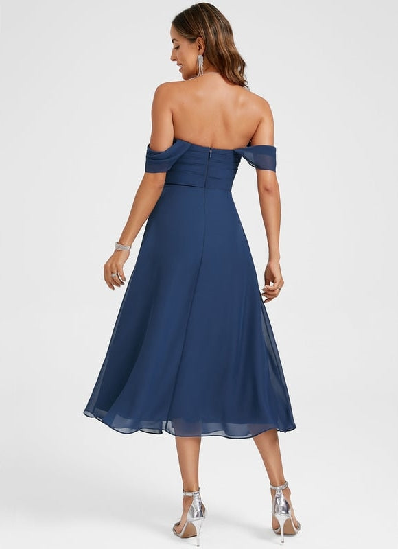 Robe de Soirée Mousseline Marine - gallery 6