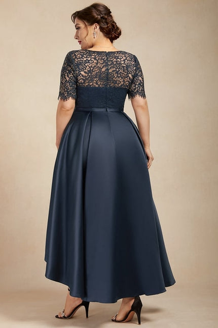 Robe de Soirée Longue Bleu Satiné Dentelle. - gallery 9