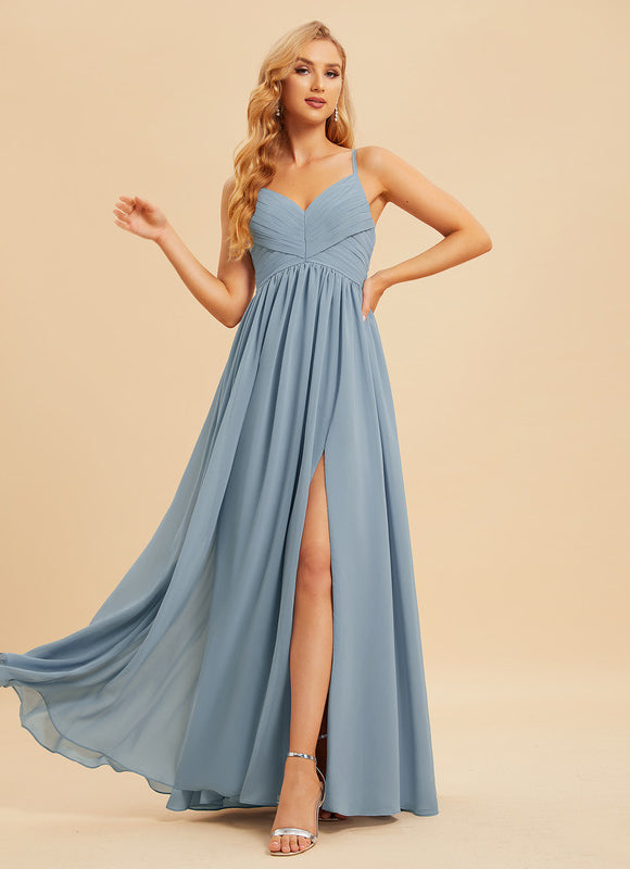 Robe de Soirée Mousseline Beige - gallery 1