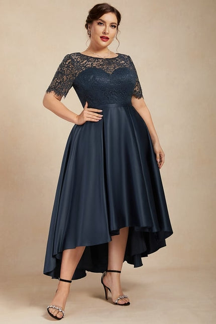 Robe de Soirée Longue Bleu Satiné Dentelle. - gallery 8