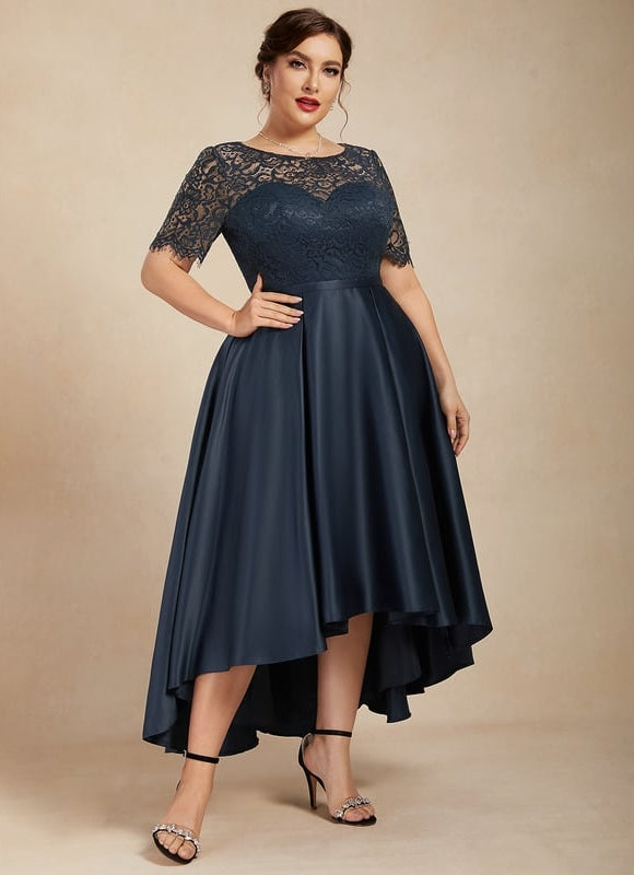 Robe de Soirée Longue Bleu Satiné Dentelle. - gallery 8