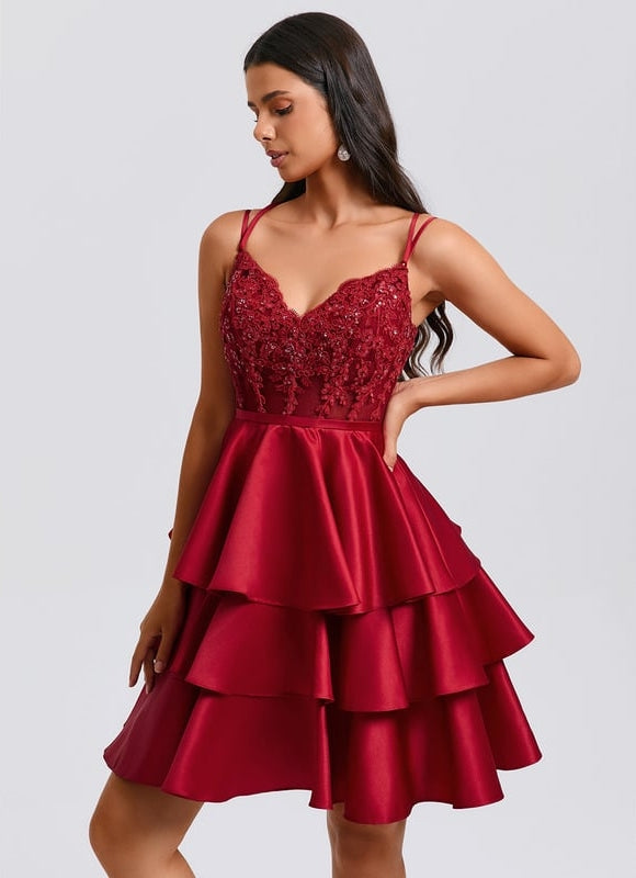 Robe de Soirée Volants Satinée - gallery 2