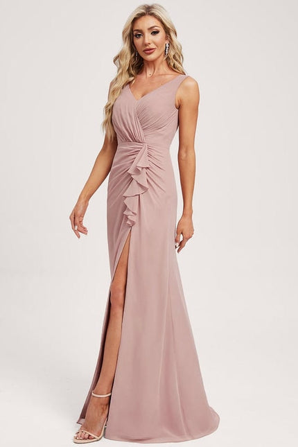 Robe de Soirée Mousseline Beige - gallery 1