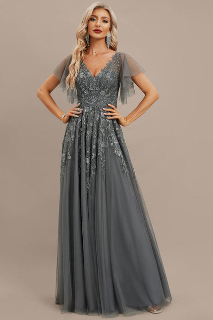 Robe de Soirée Tulle Grise - gallery 3