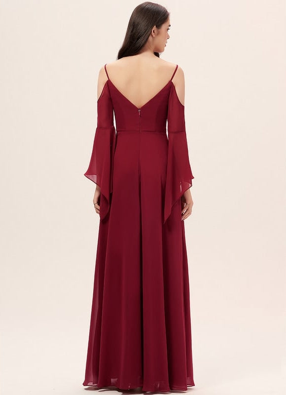 Robe de Soirée Mousseline Beige - gallery 1