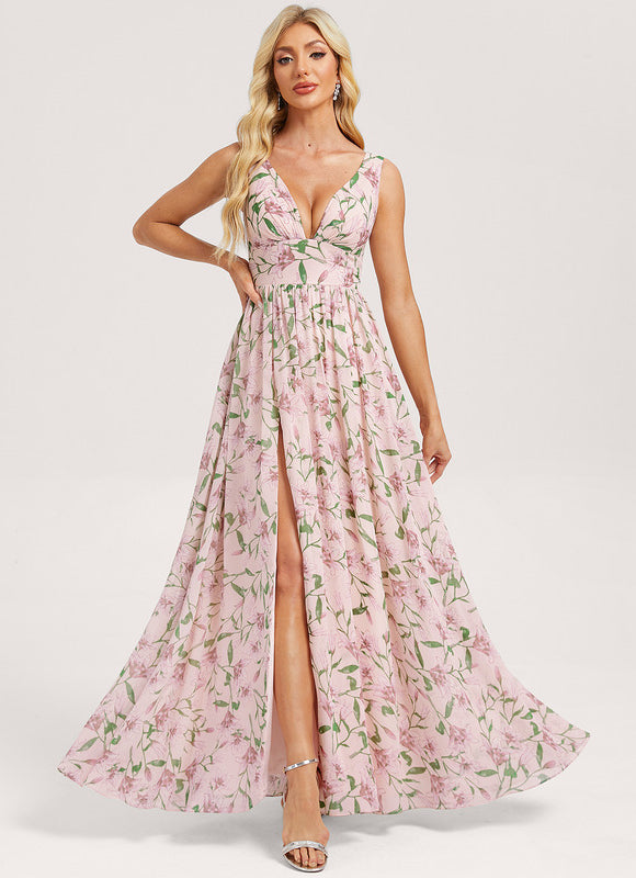 Robe de Soirée Mousseline Beige