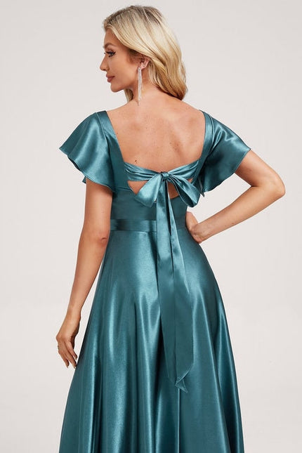 Robe de Soirée Satin Vert Pâle - gallery 3