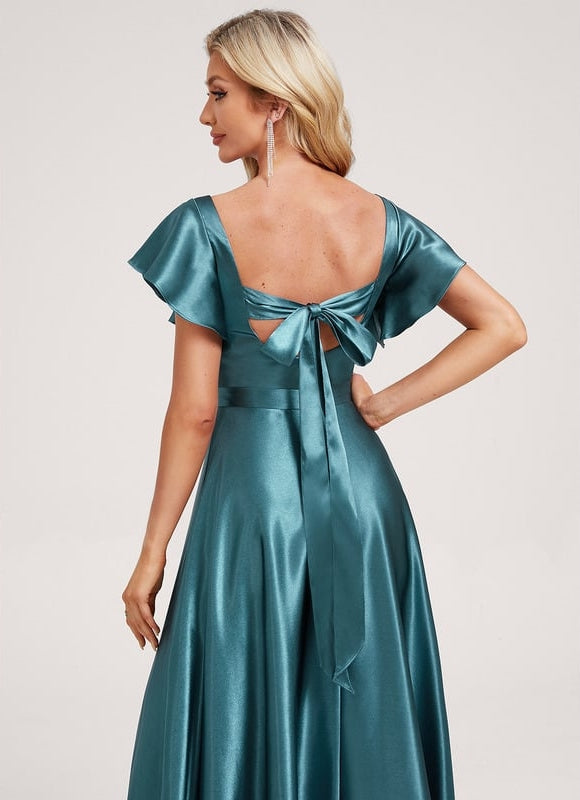 Robe de Soirée Satin Vert Pâle - gallery 3