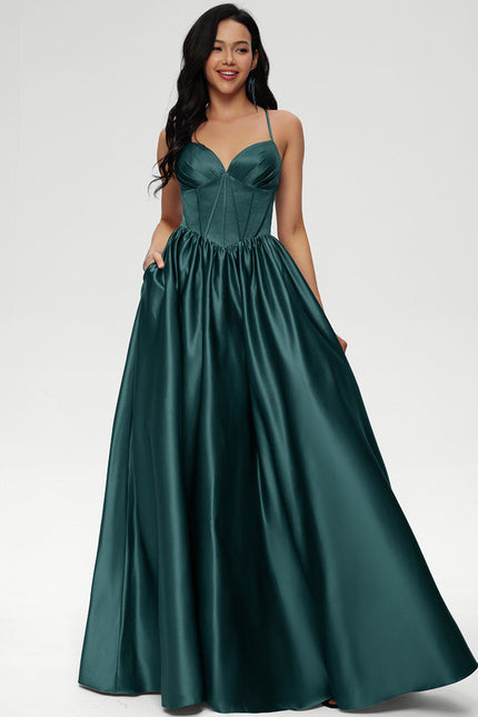 Robe de Soirée Émeraude Satinée