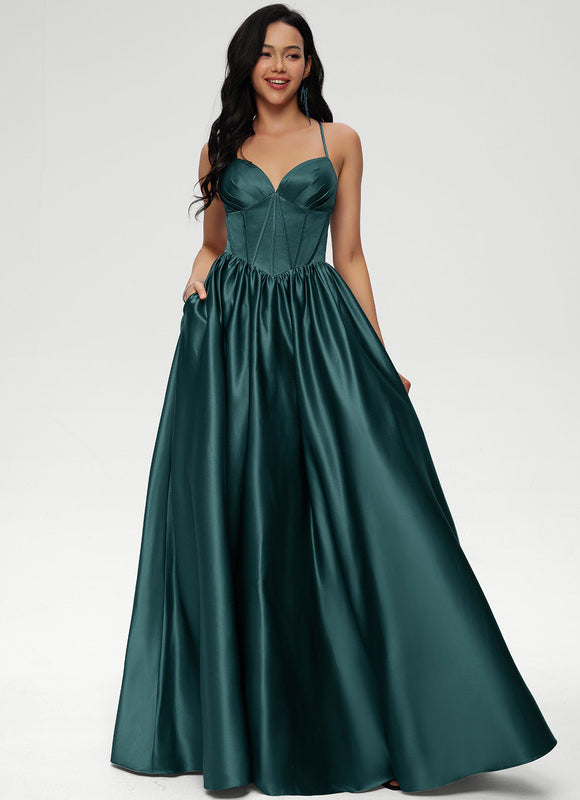 Robe de Soirée Émeraude Satinée