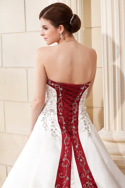 Robe de Soirée Longue Blanche Princesse Traîne Satin Perles - gallery 5