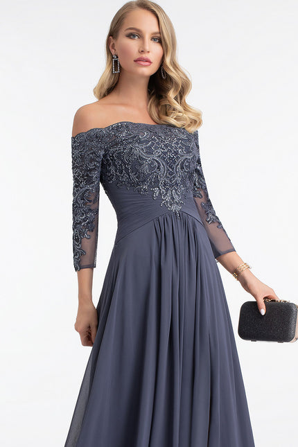 Robe de Soirée Longue Bleue Dentelle Paillettes - gallery 5