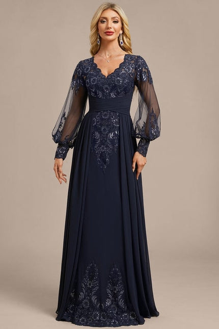 Robe de Soirée Vaporeuse Marine - gallery 2