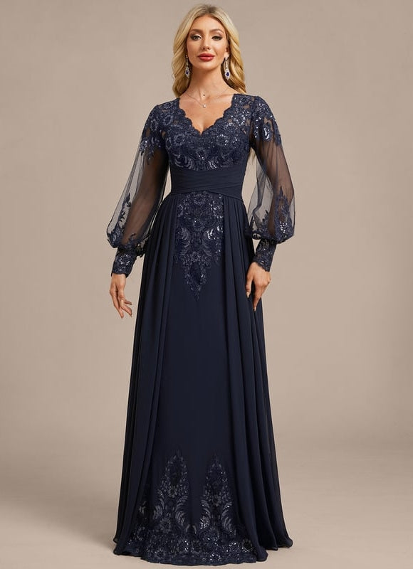 Robe de Soirée Vaporeuse Marine - gallery 2