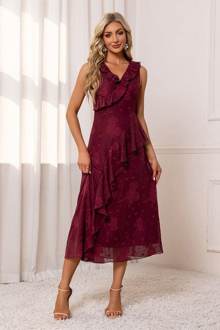 Robe de Soirée Volants Bordeaux - gallery 5