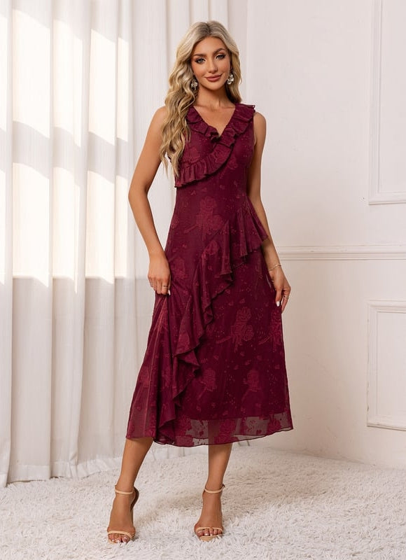 Robe de Soirée Volants Bordeaux - gallery 5