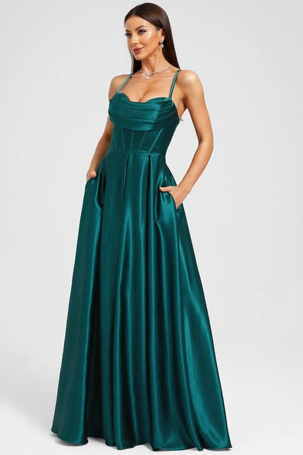 Robe de Soirée Satin Émeraude - gallery 3