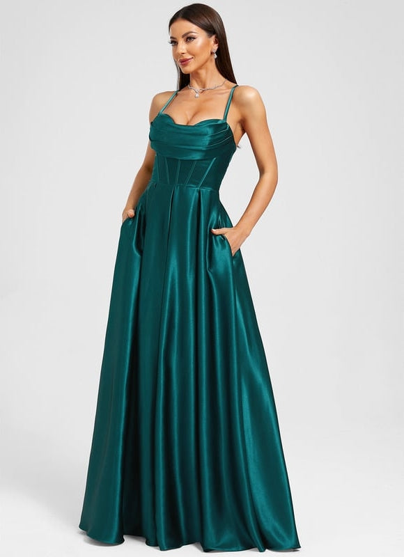 Robe de Soirée Satin Émeraude - gallery 3