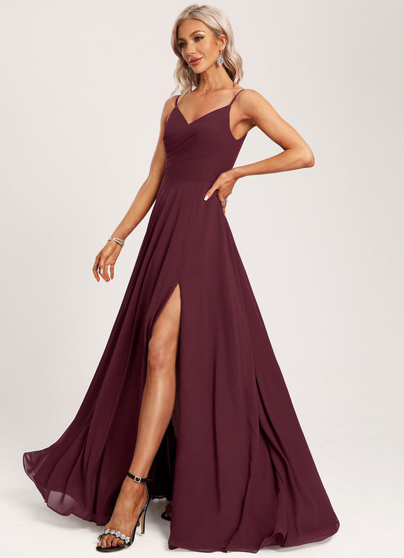 Robe de Soirée Mousseline Beige - gallery 1
