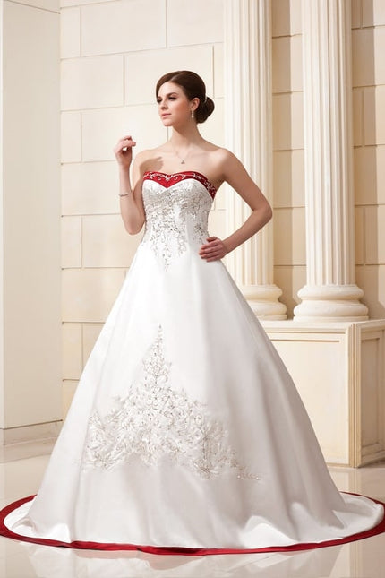 Robe de Soirée Longue Blanche Princesse Traîne Satin Perles - gallery 1