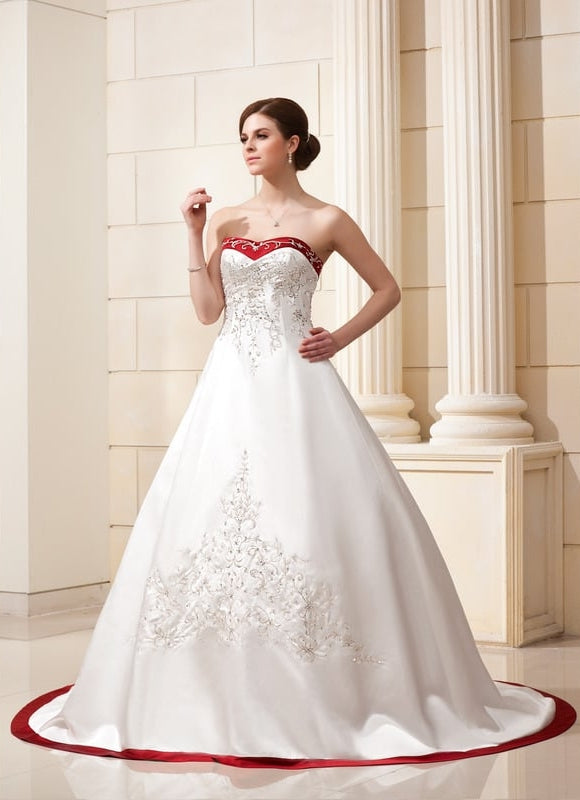 Robe de Soirée Longue Blanche Princesse Traîne Satin Perles - gallery 1