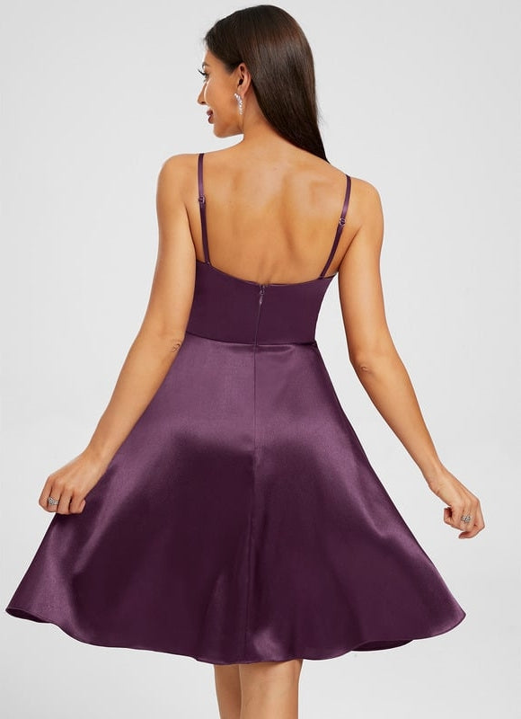 Robe de Soirée Satinée Prune - gallery 4