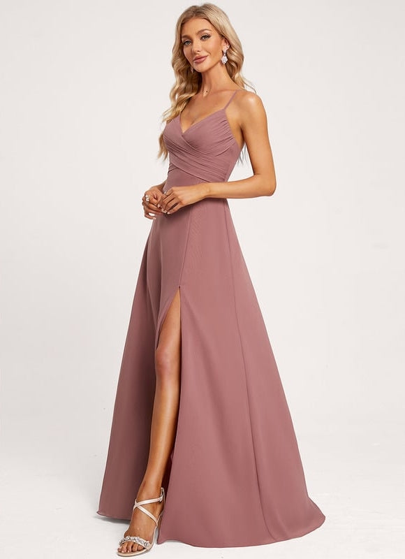 Robe de Soirée Mousseline Beige - gallery 2