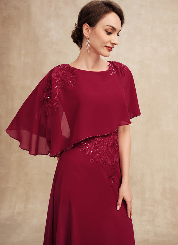 Robe de Soirée Longue Bordeaux En Mousseline Dentelle Perles - gallery 1