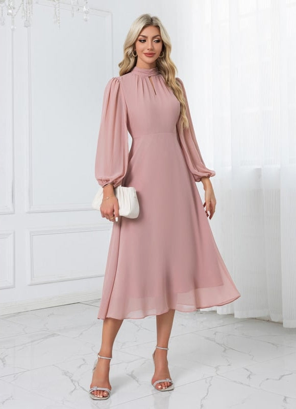 Robe de Soirée Midi Rose Poudré - gallery 1