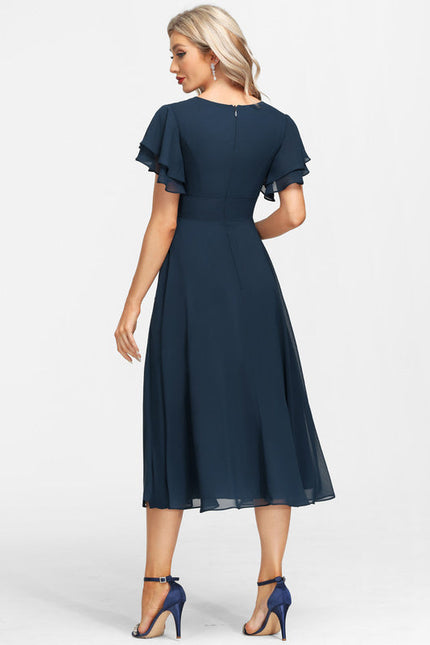 Robe de Soirée Longue Bleue Mousseline À Volants - gallery 3