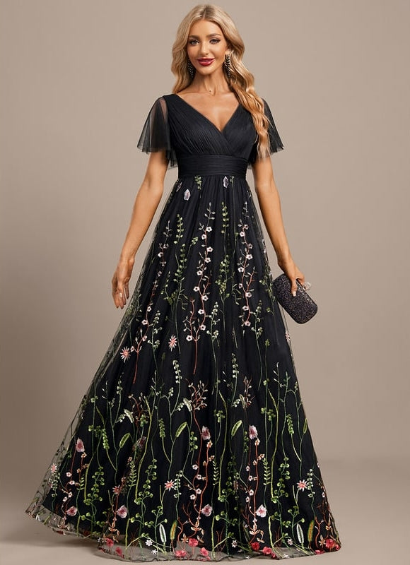 Robe de Soirée Floral Éclat Noir - gallery 5