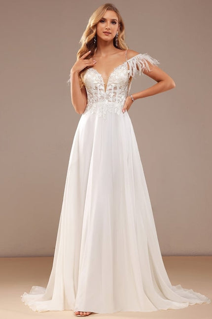 Robe de Soirée Élégance Plume Blanche - gallery 3