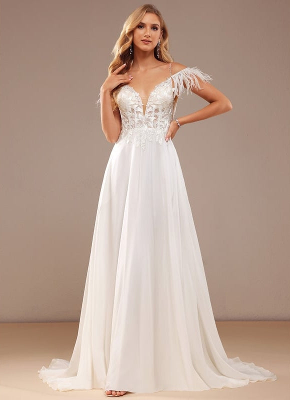 Robe de Soirée Élégance Plume Blanche - gallery 3