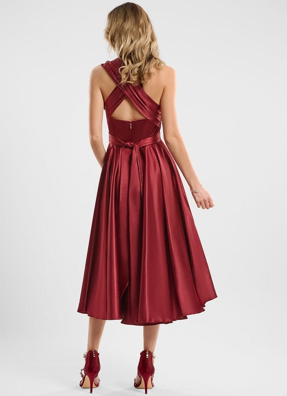 Robe de Soirée Rouge Satiné Moderne - gallery 7