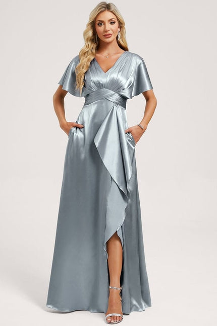 Robe de Soirée Satin Vert Pâle