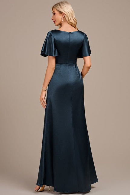 Robe de Soirée Satin Émeraude Drapée - gallery 5