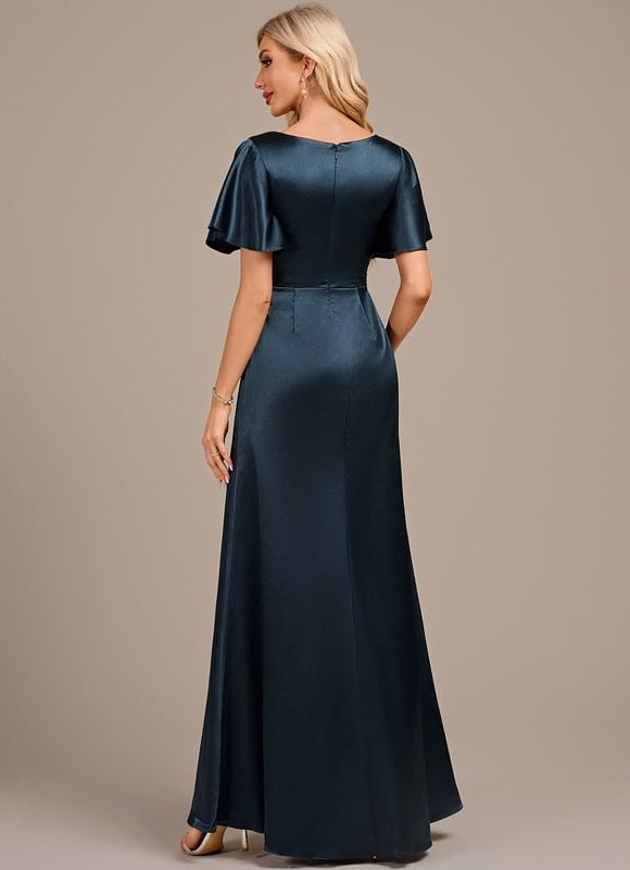 Robe de Soirée Satin Émeraude Drapée - gallery 5